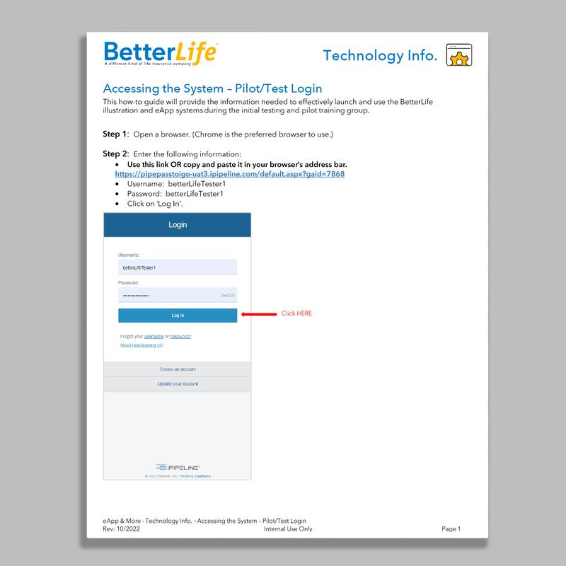  Pilot Test Login Accessing The System H BetterLife Agent Resources
